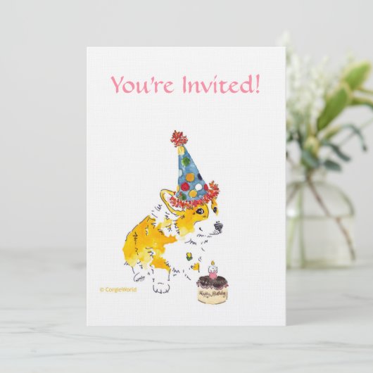 Birthday Party Corgi Uitnodiging (Staand voorkant)