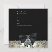 Birthday Party Cream Black Silver Damask Floral Kaart (Achterkant)