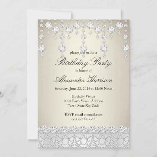 Birthday Party  Crystal Silver Sepia Diamond Kaart (Voorkant)