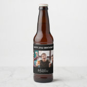 Birthday party custom photo black white modern guy bier etiket (Voorkant)