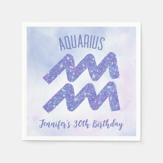 Birthday Party Cute Aquarius Paars Astrology Servet (Voorkant)