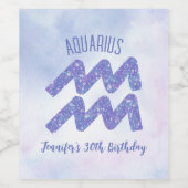 Birthday Party Cute Aquarius Paars Astrology Wijn Etiket (Enkel label)