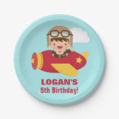 Birthday Party Cute Aviator Boy Papieren Bordje (Voorkant)