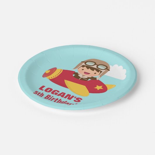 Birthday Party Cute Aviator Boy Papieren Bordje (Gekanteld)