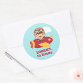 Birthday Party Cute Aviator Boy Ronde Sticker (Envelop)