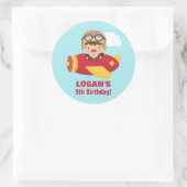 Birthday Party Cute Aviator Boy Ronde Sticker (Tas)