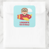 Birthday Party Cute Aviator Boy Vierkante Sticker (Tas)