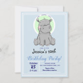 Birthday Party Cute Little Hippo-uitnodigingen Kaart (Voorkant)