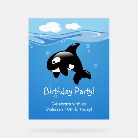 Birthday Party Cute Orca Whale Acryl Bord (Voorkant)