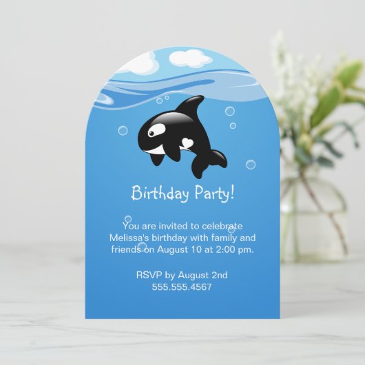 Birthday Party Cute Orca Whale Kaart (Staand voorkant)
