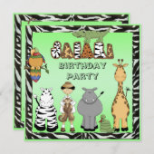 Birthday Party Cute Safari Animals Kaart (Voorkant / Achterkant)