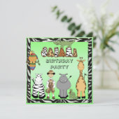 Birthday Party Cute Safari Animals Kaart (Staand voorkant)