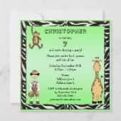 Birthday Party Cute Safari Animals Kaart (Achterkant)