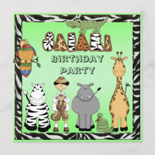 Birthday Party Cute Safari Animals Kaart