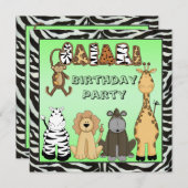 Birthday Party Cute Safari Animals Kaart (Voorkant / Achterkant)