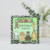 Birthday Party Cute Safari Animals Kaart (Staand voorkant)