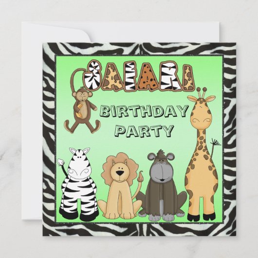 Birthday Party Cute Safari Animals Kaart (Voorkant)