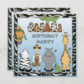 Birthday Party Cute Safari Animals Kaart (Voorkant / Achterkant)