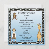 Birthday Party Cute Safari Animals Kaart (Achterkant)