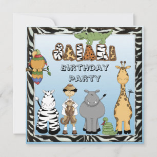 Birthday Party Cute Safari Animals Kaart