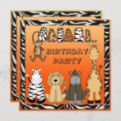 Birthday Party Cute Safari Animals Kaart (Voorkant / Achterkant)