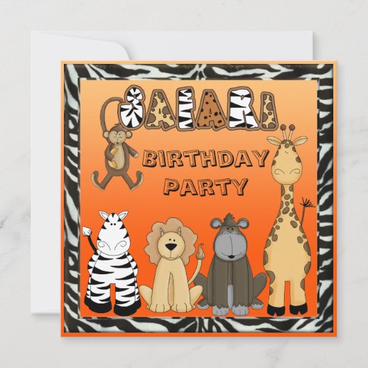 Birthday Party Cute Safari Animals Kaart (Voorkant)