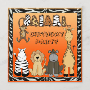 Birthday Party Cute Safari Animals Kaart