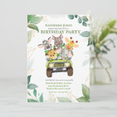 Birthday Party Cute Safari Oerwouden Kaart (Staand voorkant)