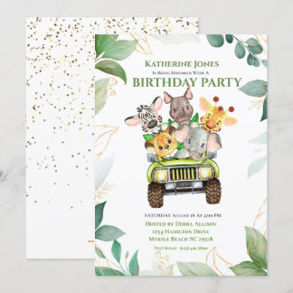 Birthday Party Cute Safari Oerwouden Kaart