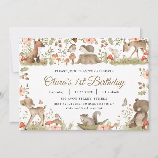 Birthday party  Cute Woodland Animals Kaart (Voorkant)