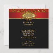 Birthday Party Damask Black Red Gold Kaart (Achterkant)
