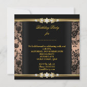 Birthday Party Damask Coffee Gold Black Kaart (Achterkant)