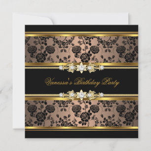 Birthday Party Damask Coffee Gold Black Kaart