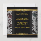 Birthday Party Damask Floral Black Gold White Kaart (Achterkant)