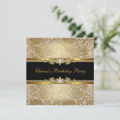 Birthday Party Damask Gold Black White Diamond Kaart (Staand voorkant)