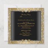 Birthday Party Damask Gold Black White Diamond Kaart (Achterkant)