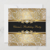 Birthday Party Damask Gold Black White Diamond Kaart (Voorkant)