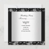 Birthday Party Damask Pearl Silver White Black Kaart (Achterkant)