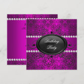 Birthday Party Damask Pink Paars White Black Kaart (Voorkant / Achterkant)