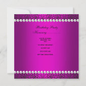 Birthday Party Damask Pink Paars White Black Kaart (Achterkant)