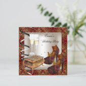Birthday Party Damask Red Gold Shoes Cream Kaart (Staand voorkant)
