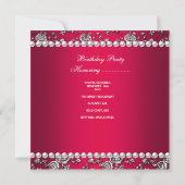 Birthday Party Damask Red Silver White Pearl Kaart (Achterkant)