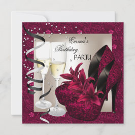 Birthday Party Damask roze Red Shoes Cream 2 Kaart