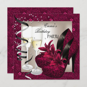 Birthday Party Damask roze Red Shoes Cream 2 Kaart