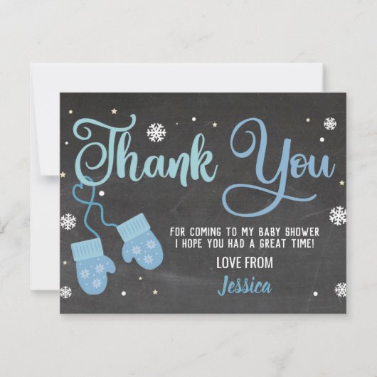 Birthday Party Dank je Mittens Blue Snowflakes Kaart (Voorkant)