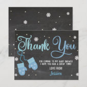Birthday Party Dank je Mittens Blue Snowflakes Kaart (Voorkant / Achterkant)
