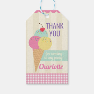 Birthday Party Dank u Label Ice-Cream Roze Cadeaulabel