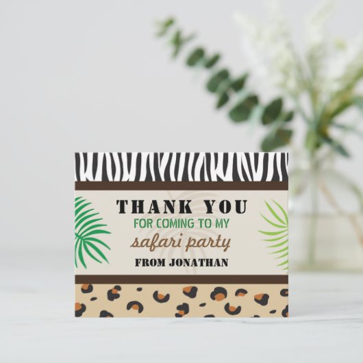 Birthday Party Dank u voor Safari Zoo Bedankkaart (Staand voorkant)