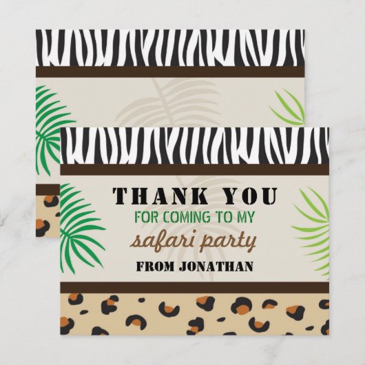 Birthday Party Dank u voor Safari Zoo Bedankkaart (Voorkant / Achterkant)