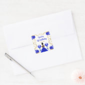 Birthday Party Dark Skin Princess in Blue Vierkante Sticker (Envelop)